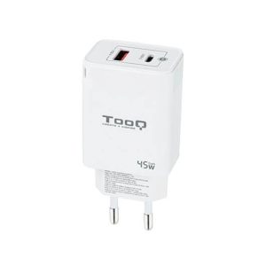 Cargador de pared tooq doble usb - c + usb a blanco 45w gan