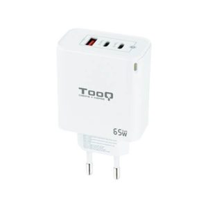 Cargador de pared tooq triple 2xusb - c + usb a blanco 65w gan