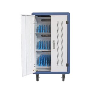 Armario carro de carga de seguridad phasak montado con ruedas goma 30 compart. para portatil tablet y smartphone blanco - azul pht 3530