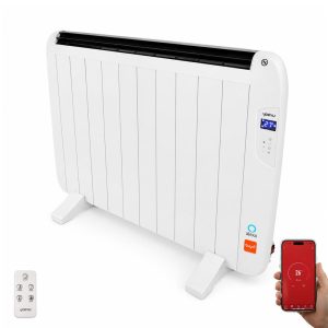 Yoevu -  radiador eléctrico bajo consumo - 10 elementos - 1500 w - temporizador - programable - mando a distancia - pantalla lcd - app control wifi - compatible con alexa - apto pared o pie - aluminio - blanco