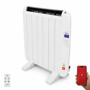 Yoevu -  radiador eléctrico bajo consumo - 4 elementos - 900 w - temporizador - programable - mando a distancia - pantalla lcd - app control wifi - compatible con alexa - apto pared o pie - aluminio - blanco