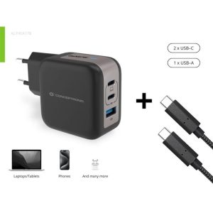 Cargador de pared conceptronic althea17b 67w 2x usb tipo c 1x usb tipo a
