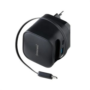 Cargador de pared intenso 65w gan w65acic retractil negro