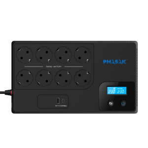 Sai ups phasak 1050va smart home 1kva interactivo avr pantalla lcd carga frontal usb a+c ph 9479