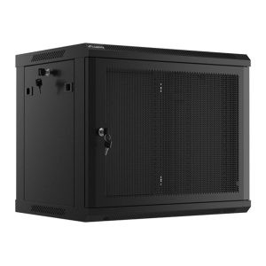 Armario lanberg mural rack 19 pulgadas 9u -  600x450 con puerta perforada negro flat pack