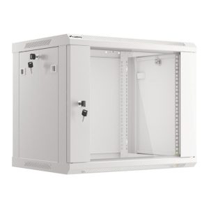 Armario lanberg mural rack 19 pulgadas 9u -  600x450 flat pack v2 puerta cristal gris