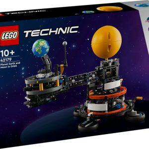 Lego technic planeta tierra y luna en órbita